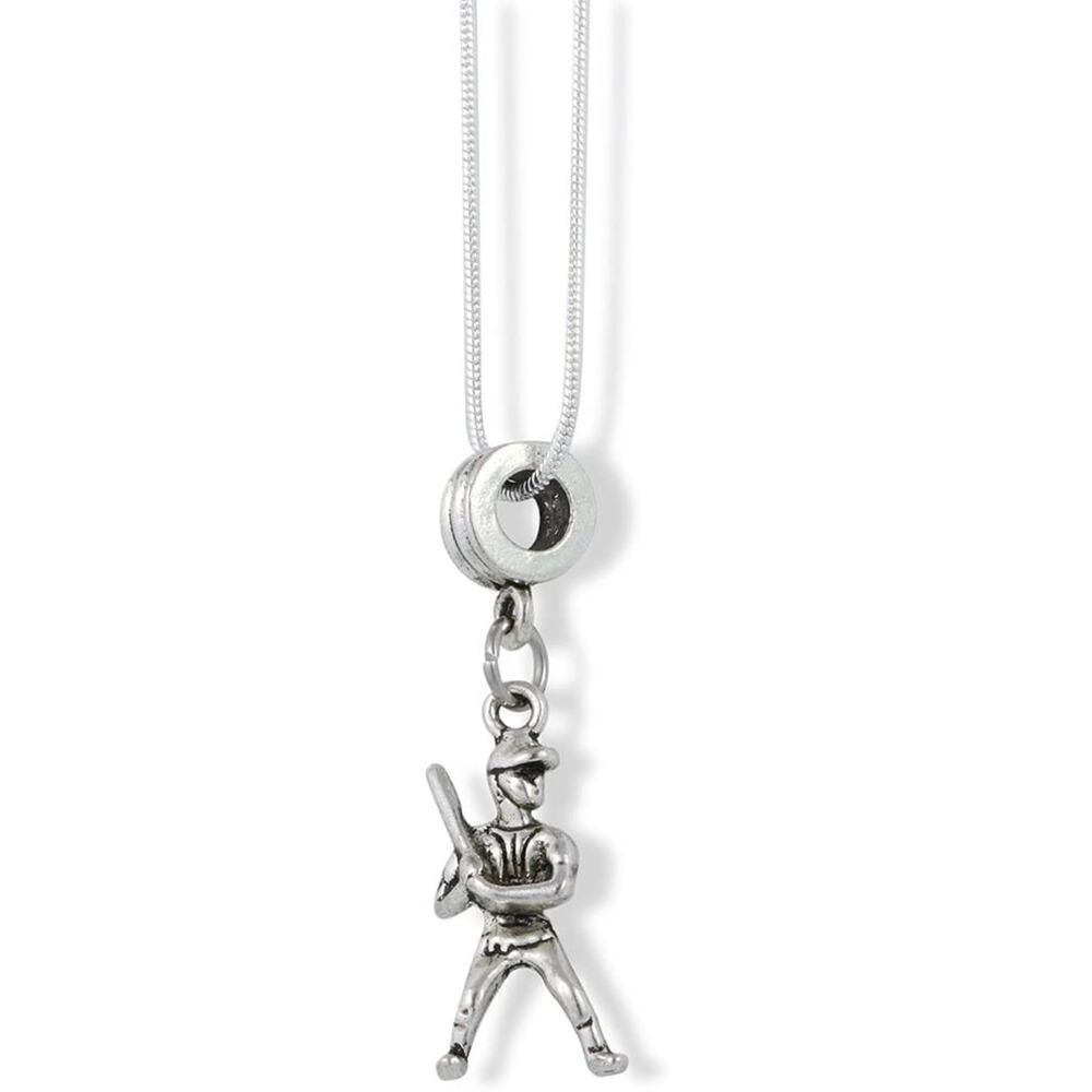 Baseball Player Ready to Swing Bat Charm Necklace